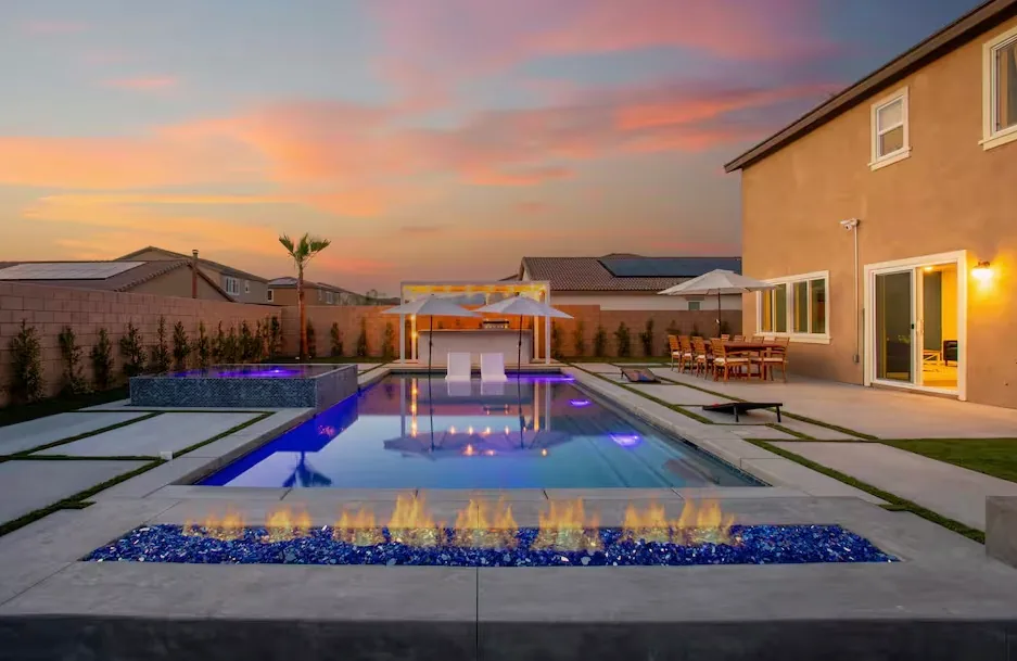 Pool & Fire Feature · Sunset